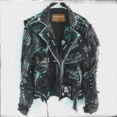 Punk Rock Patches Biker's Handmade, Blade Runner Studded Gothic Jacket, Rivets Studwork, Metal Solid Studs And Spikes, Patches Jacket,